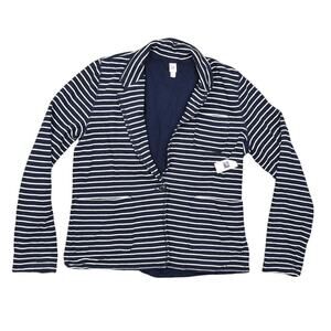 NEW Gap Women's Blue & White Cotton Blazer, Size L Pockets Long Sleeve